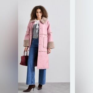 NWT BAUM UND PFERDGARTEN Cozy Pink and cream Teddy Jacket with Plush Shearling